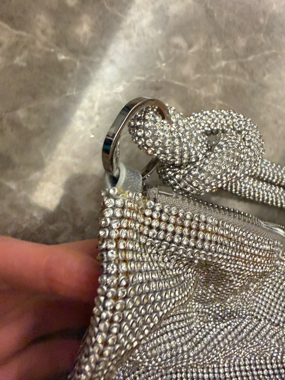 Silver Crystal Mesh Shoulder Bag - Elegant Evening Accessory - Picture 14 of 16